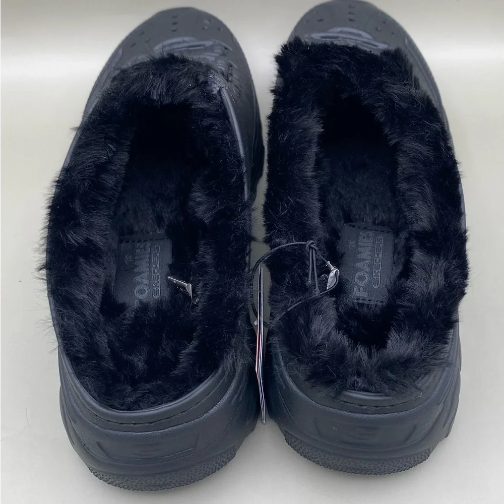 Skechers Foamies D’Lites 2.0 Fleece Lined Mule Sneakers Women’s 7 Black New - Picture 7 of 14